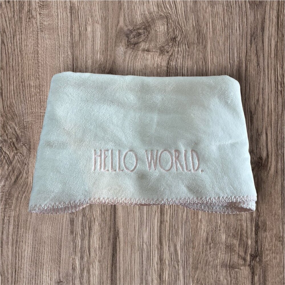 RAE DUNN Baby Blanket "Hello World" Pink Embroidered‎ Soft Blanky